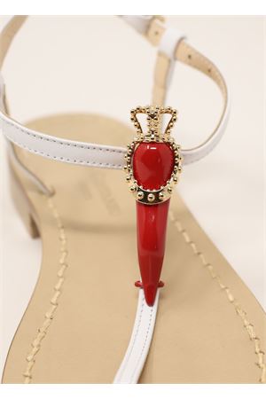 Sandals with jeweled horn Da Costanzo | SANDALICORNOCAPRIBIANCOROSSO